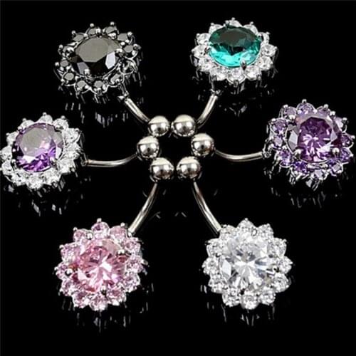 Stainless Steel Flower Crystal Style Crystal Body Jewelry Belly Button Ring Body Piercing Navel Piercing Color Ombligo