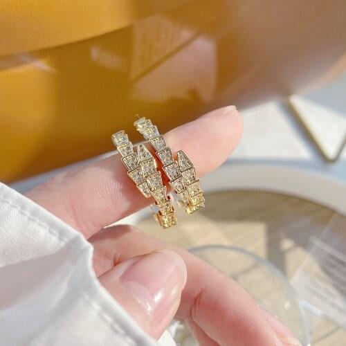 Korea New Design Fashion Jewelry AAA Zircon Temperament Animal Snake hoop Earrings Elegant Women Wedding Earrings