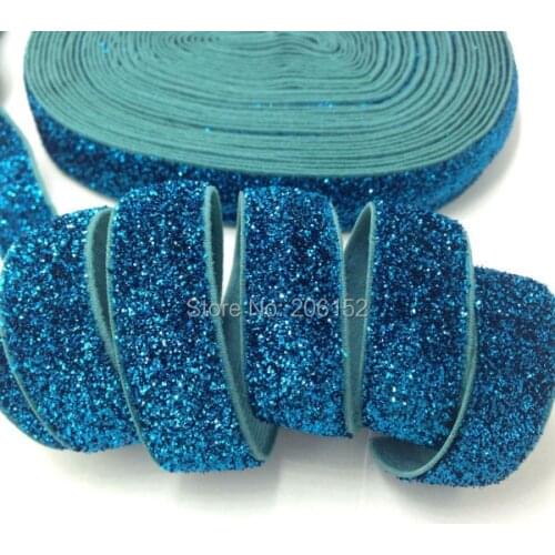 High Quality Peacock Blue Glitter Elastic FOE 5/8" Glitter Elastic Ribbon for Headband DIY Headwear Hair Accessories 5Y/lot