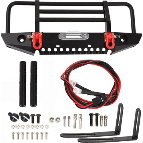 High quality Adjustable Metal Front Bumper 2 LED Lights for 1/10 RC Crawler Traxxas TRX4 Defender Axial SCX10 SCX10 II 90046