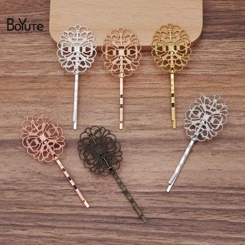 BoYuTe 20 Pieces 26*34MM Filigree Flower Hair Clip Wholesale 6 Colors Plated Women Hair Jewelry