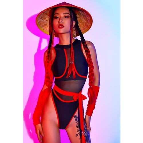 Nightclub Bar Women Dj Costume Singer Gogo Dancer Outfit Sexy Mesh Bodysuit Party Showgirl Rave Performance Stage Clothes BL6492
