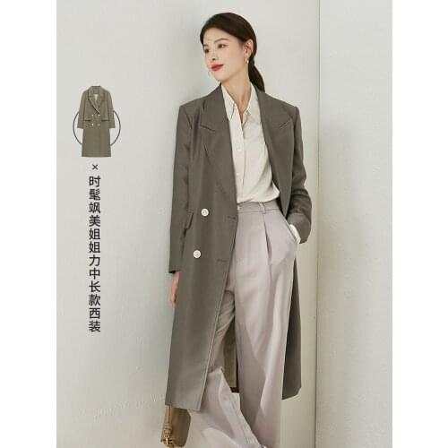 Suit coat womens middle long spring autumn 2021 new high-grade Korean loose autumn coffee knee windbreaker