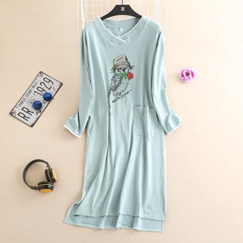 Plus Size Dress Female 2019 New Cartoon Prints Women Nightgowns Long Sleeve Cotton Ladies Nightgown Spring Night Dresses 50-75kg