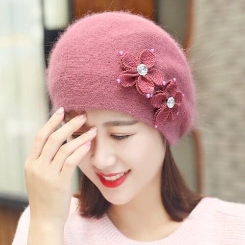 Lady Knitted Warm Hats Girls Winter Fashion Knitting Cap Adjustable Rabbit Hair Beret Hat Restore Ancient Painter Cap A81