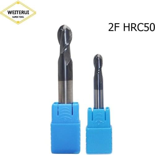 1pc 2 Flute Cutting HRC50 1mm 2mm 3mm 4mm 5mm 6mm Mill Ball Milling Tungsten Carbide Sprial Bit Mill Cutter Ball Nose End Mill
