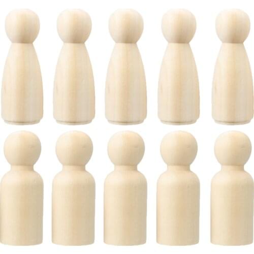 10pcs 65mm Wood Unfinished Peg Dolls Small Bodies People Kids DIY Arts Craft for Home Decorations