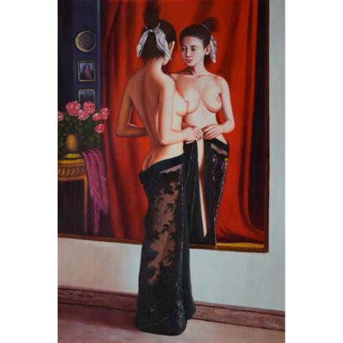 100%Hand Painted High Quality Nude Oil Painting on Canvas Realist Nude Sexy Girl Canvas Painting Wall Picture Painting for Room