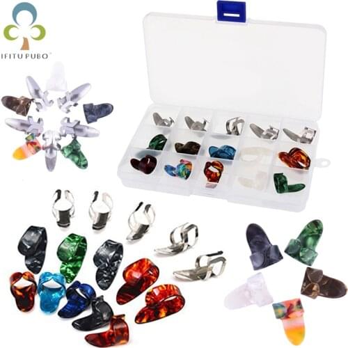 15Pcs/Set Celluloid Metal Finger Thumb Guitar Picks Plectrums 5 Thumb + 10 Finger with Case Cover Acoustic Electric Bass Gui ZXH