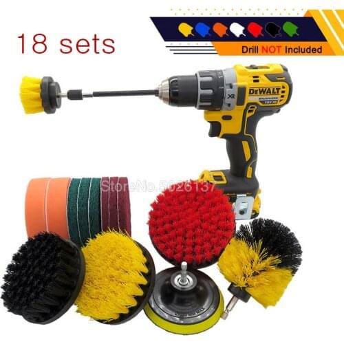 18 Set Drill Brush Attachments Set Cleaning for Drill, Shower, Tile and Grout Electric Plastic Round