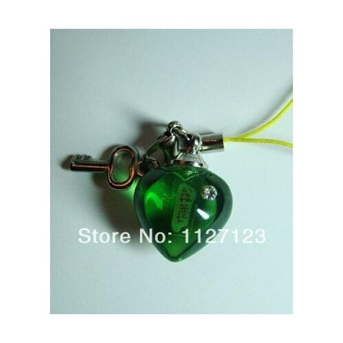 25pcs/lot green Small heart Rice vials pendants rice vial pendant perfume empty glass bottle glass spray perfume bottl