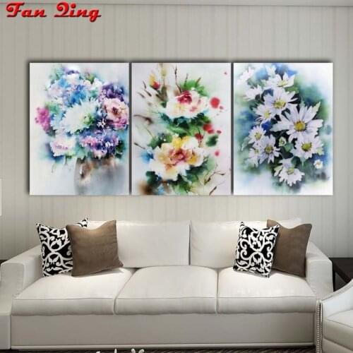 3 pcs diamond embroidery Abstract Flowers Landscape Wall Art diamond painting mosaic Full square round rhinestone home decor