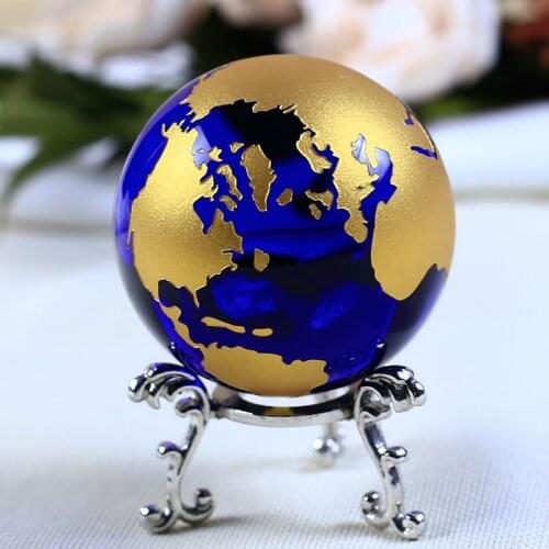 6cm Blue Crystal Earth Glass 3D Globe Crystal Ball Sphere home Ornaments Figurine Home Decoration Accessories Gifts
