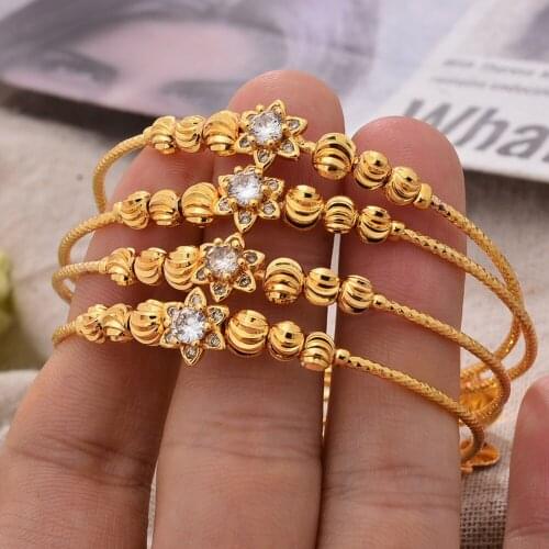 Afraic Dubai Copper Gold Color Bangles Bracelets For Women Flower Shape Bangle Party Jewelry Discounted Items