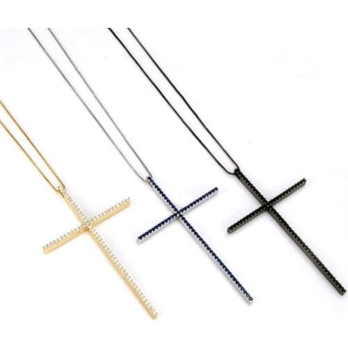 Religious Zircon Large Cross Pendant Necklaces for Women Men Gold Silver Color Clavicle Chains Geometric Necklace Unisex Jewelry