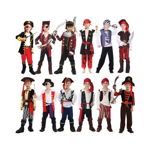 Halloween Costumes Pirate Costume for kids boys children Caribbean Pirates dress Captain Jack clothes skeleton one-eyed suit