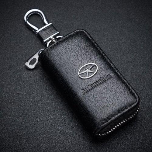 Leather Car Key Case Cover For Chrysler 300C PT Edifier Grand Jet Long PHEV Auto Key Protective Cover Alloy Keychain With Logo