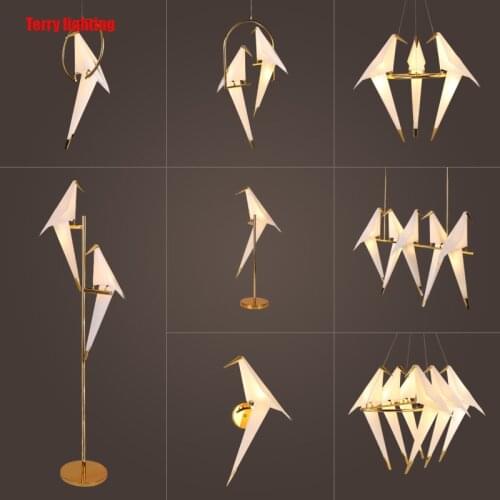Nordic golden birdcage chandelier, for living room origami bird lamp, for bedroom, kitchen, dining room, paper house accessories