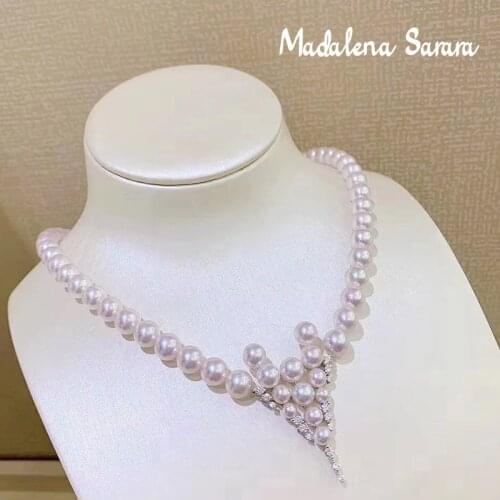 MADALENA SARARA 7-8mm Freshwater Pearl Necklace Natural White Perfectly Round Pandent Women Necklace S925 Handmade
