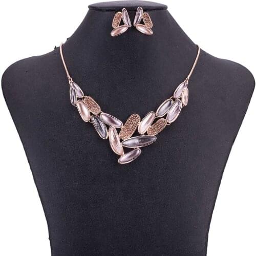 MS1505067 Fashion Jewelry Sets High Quality Lead&Nickle Free RoseGold Plated Crystal Pendant Choker Necklace Bridal Jewelry