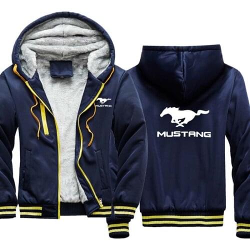 Mens Hoodie Jacket Mustang Car Logo Printed Casual Hip Hop winter Mens Hoodie Plus velvet thickening jacket Clothing