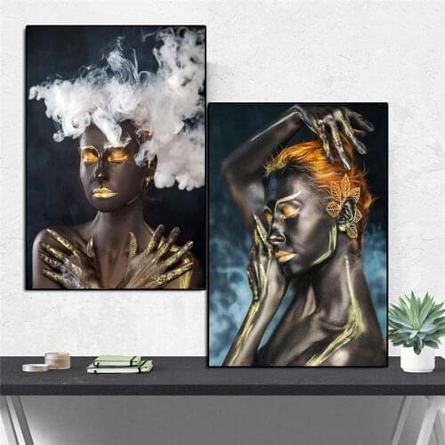 Wall Art Canvas Painting Graceful Golden Hair Black Woman on the Posters And Prints African Woman Art Picture For Home Decor