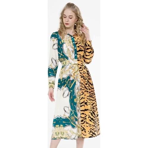 Newest HIGH QUALITY Fashion 2021 Womens Long Sleeve Leopard Printed Shirt Collar Dress