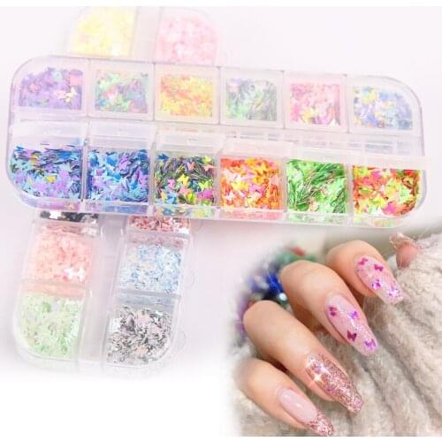 New Style Nail Sequins Mirror Sparkly Butterfly Nail Sticker Mixed Colors Holographics Glitter 3D Flakes Slices Nails Accessory