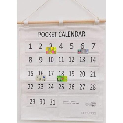 Organizer Home Storage Space Saving Calendar Cotton Linen Mini Pocket Multi Pouches Office Hanging Bag White Indoor Wall Decor