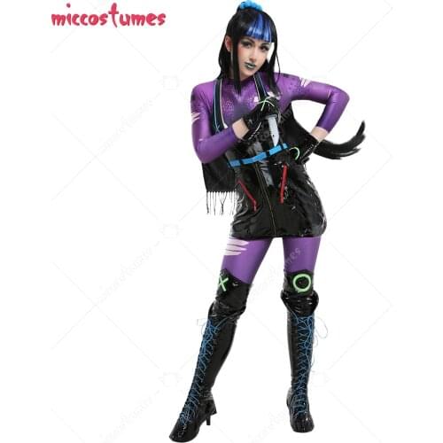 Punchline Alexis Kaye Henchwoman Cyberpunk Cosplay Costume Jumpsuit Bodysuit with Gloves and Scarf