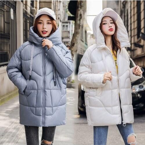 Real photo cotton padded clothes female winter chic down padded clothes ladies fashion medium long loose colorful blue overcoat