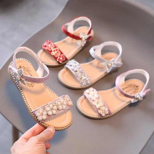 Girls' sandals 2021 summer childrens childrens shoes crystal flower princess shoes in the big childrens beach shoes