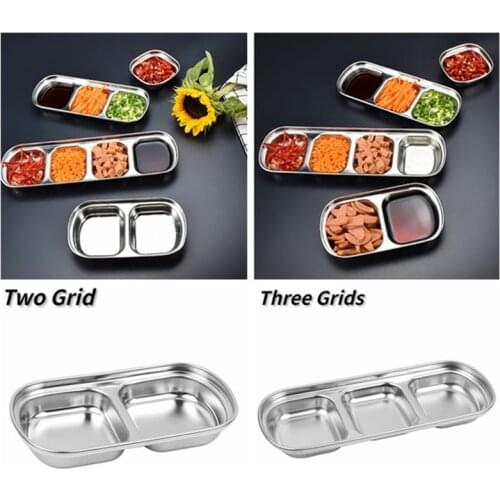 2/3 Grid Stainless Steel Korean Style Snack Dipping Dish Seasoning Salad Sauce Dip Dish Tray Bowl Snack Plates Kitchen Tableware