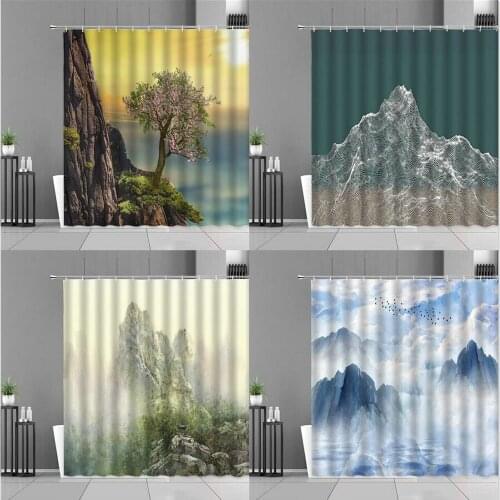 Natural Landscape Shower Curtains Waterproof Fabric Cloth Bathroom Decoration Supply Washable Bath Room Curtain 3D Mountain Peak
