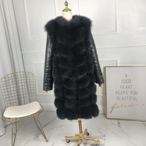 CNEGOVIK women winter real fox fur coat hot sale Thick Warm Casual Natural Real Fox Fur Vest long Leather Long Sleeve Jacket