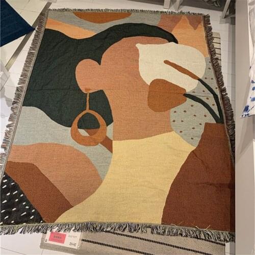 Nordic Abstract Girl Earring Blankets For Beds Throw Blanket Sofa Thin Quilt Beach Picnic Mat Wall Hanging Tapestry Travel Manta