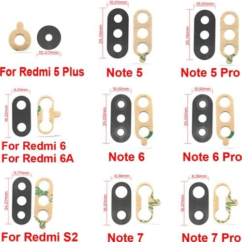 2Pcs/Lot,Rear Back Camera Glass Lens Cover with Ahesive Sticker For Xiaomi Redmi Note 7 6 5 5A 6A 7A Pro Plus S2 9