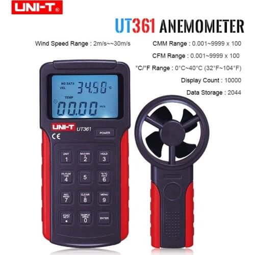 UNI-T UT361Digital Anemometer Air Flow Meter Tachometer Anemoscope 2-30m/s can measure temperature/wind speed/wind count