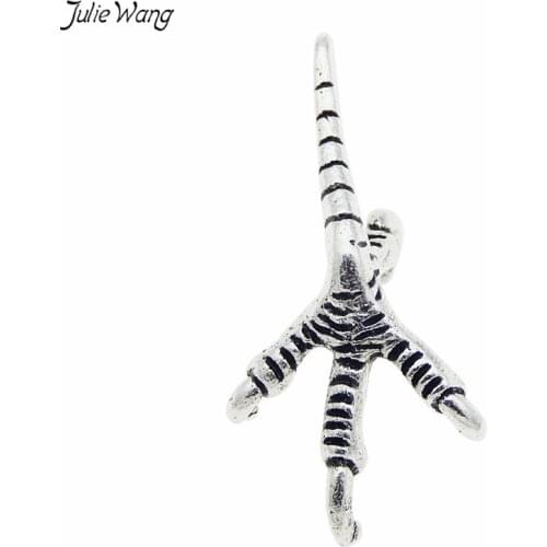 Julie Wang 20pcs Zinc Alloy Eagle Claw Style Charms Antique Silver Color Keychain Necklace Pendant DIY Jewelry Making Accessory