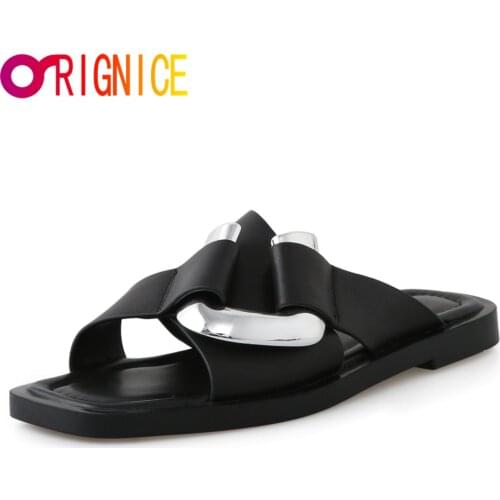 Orignice Summer Ladies Slippers Fashion Sandals Flat Casual Non Slip Metal Outdoor Women Wear Comfortable New 2021 Size 34-40