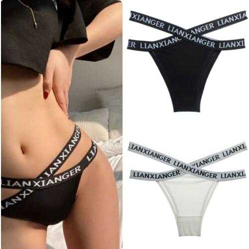Womens Sports Letter Panties Sexy Cross Bandage Underpants Seamless Cross Belt Low-Rise Thong Ice Silk G-String Ladies Briefs