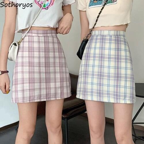 Skirts Women Harajuku Plaid Mini Skirt Vintage High Waist Lovely Girls Slim Fashion Elegant Leisure A-line Street-wear Ulzzang