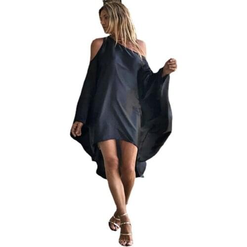 New sloping shoulder open back beach dress Casual sexy color long skirt Fashion loose-fitting dress