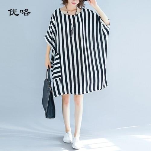 2019 Summer Fashion Chiffon Striped Dress 4XL 5XL 6XL 7XL Large Size Women Batwing Dress Female Loose Casual Beach Sundresses