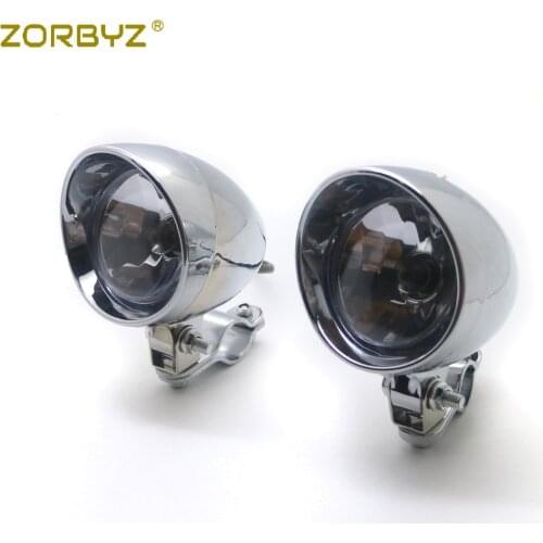 ZORBYZ Motorcycle Chrome Bullet Passing Spot Fog Light With Roll Cage Guard Bar Tube Mount Bracket Clamp For Harley Honda