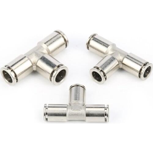 1pc pneumatic PE Series All copper nickel-plated quick plug joint trachea pneumatic joint tee high pressure corrosion resistance