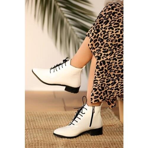 A965-20Beyaz Japanned Leather Pink Potin White Patent Leather Women 'S Boots A965-20