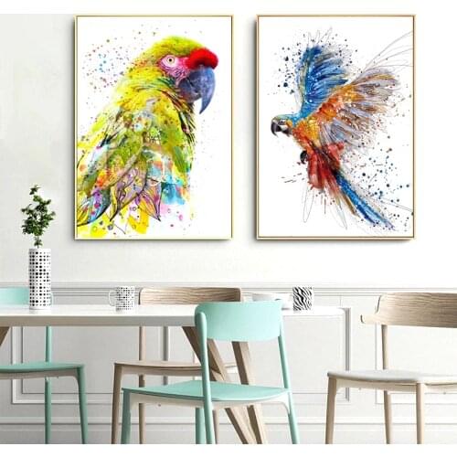 Abstract Colorful Birds Watercolor Paintings Vivid Parrots Wall Art Canvas Posters Prints for Living Room Bedroom Decoration