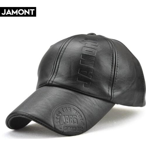 Jamont Hot Sell Autumn Winter Pu Leather Baseball Cap Warm Hats For Men Male Mens Dad Cap