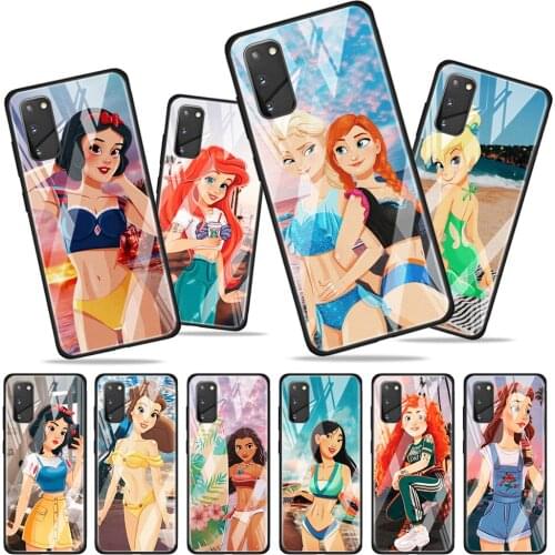 Disney Beach Princess for Samsung Galaxy S20 FE Ultra Note 20 S10 Lite S9 S8 Plus Luxury Tempered Glass Phone Case Cover